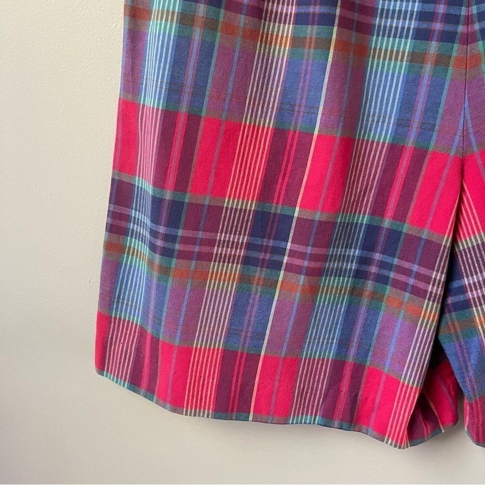 Vintage Talbots Shorts Women's Small Plaid Red Blue Preppy Coastal Cotton Pleats - Picture 10 of 12